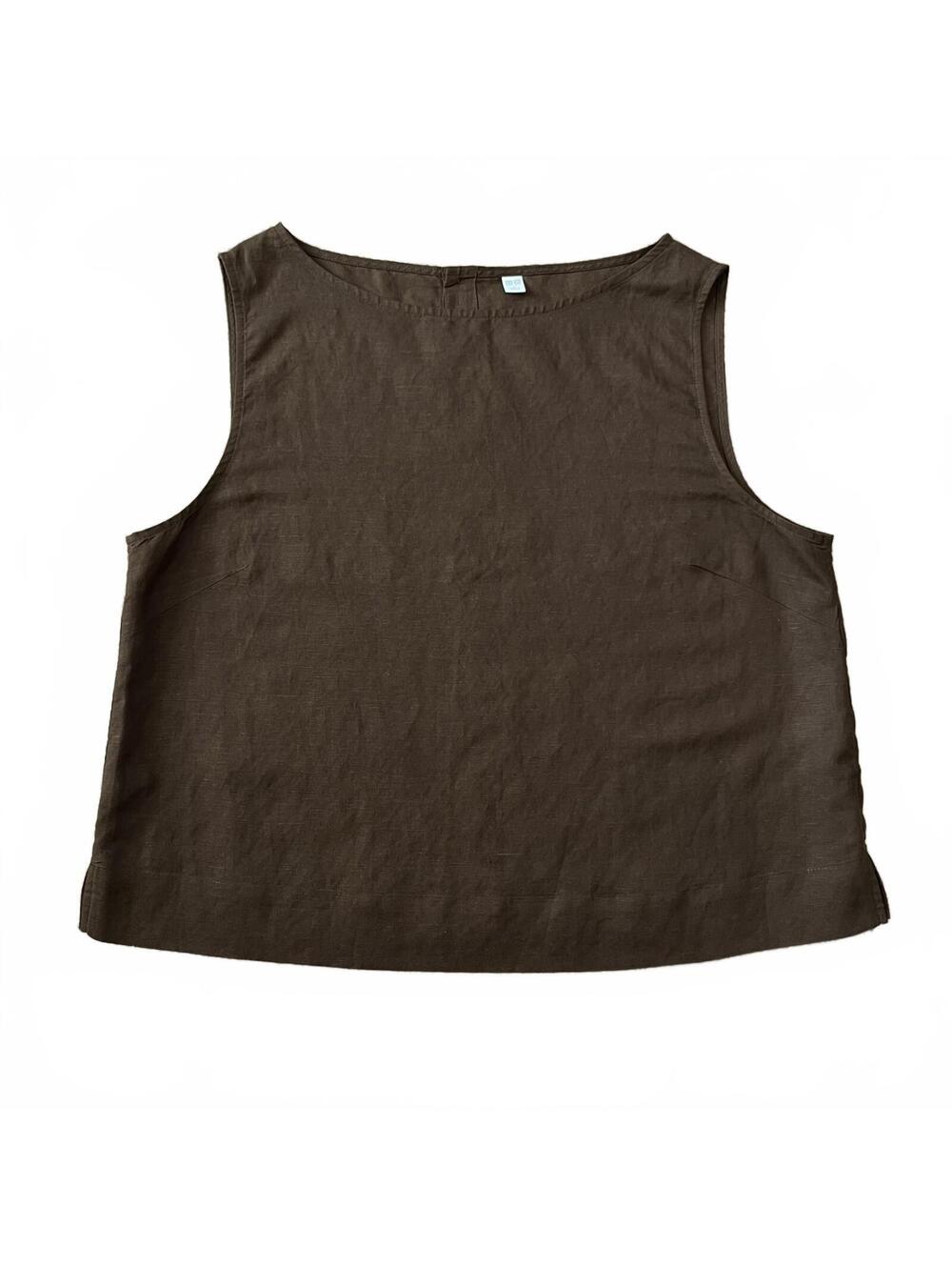 Uniqlo Womens Linen Blend Sleeveless Blouse Top Brown Size Large